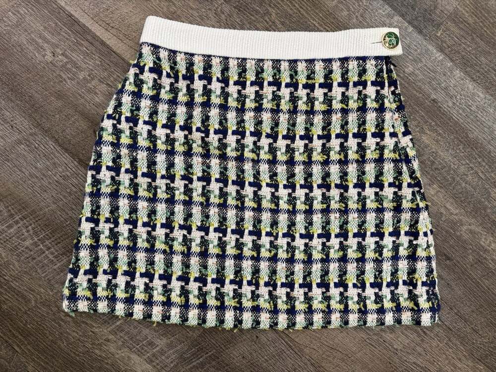NWOT Kate Spade Womens Skirt Green Multicolor Size 0 Pop Tweed Cotton $298